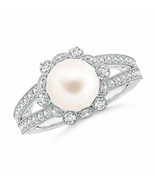 ANGARA Freshwater Pearl and Diamond Ring with Floral Halo for Women in 1... - £1,235.42 GBP