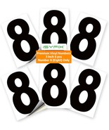 Black Vinyl Number 8 Eight Stickers 6 Pack 3 inch Premium Decal White Ba... - £17.57 GBP