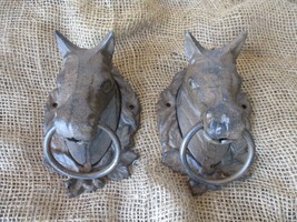 2 Large CAST IRON Horse Heads Head Ring Hitching Post Barn Holder Decor ... - £42.41 GBP