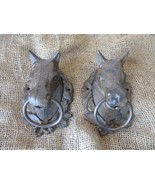 2 Large CAST IRON Horse Heads Head Ring Hitching Post Barn Holder Decor ... - €46,88 EUR