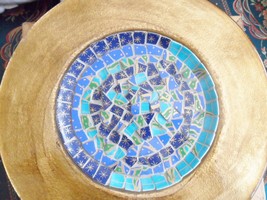 Art Glass Mosaic Design Round Tray Wall Decor 13&quot; - £155.75 GBP