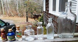 ~~ Lot Of 7 Vintage Clear Glass Bottles &amp; Jars ~~ Amway, H&amp;A Gilbey, Etc. Look&gt;&gt; - £11.95 GBP