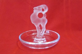 Lalique France Signed ~ Elegant Art Deco Ram Ring Dish ~ Frosted &amp; Clear Crystal - £118.70 GBP