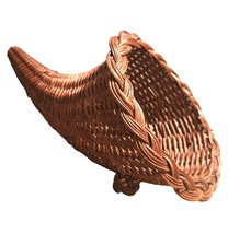 Vintage Woven Cornucopia Basket Centerpiece Decor 13&quot; Long - $21.49