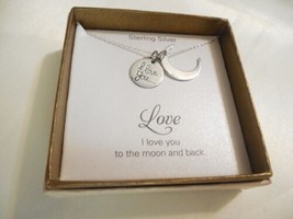 Inspirational Sterling Silver Necklace&quot;Love You to the Moon&quot;Charm Pendant G201 - £21.10 GBP