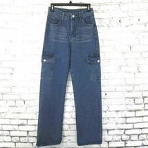 Shein Jeans Womens XS Blue Denim High Waisted Medium Wash Cargo Mom Stre... - $21.88