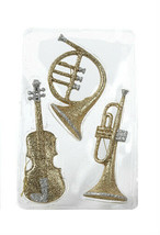 Kurt Adler Set Of 3 Lot Gold &amp; Silver Glitter Musical Instrument Xmas Ornaments - £10.12 GBP