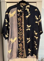 Citron Santa Monica 100% Silk Button Up Shirt Men’s L Birds Dragons Asian Print - £71.12 GBP