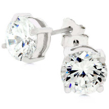 Precious Stars Sterling Silver 7mm Round Cubic Zirconia Earring Studs - £17.26 GBP