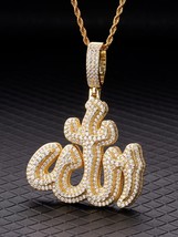 4Ct Round Cut Lab Created Diamond Allah Arabic Pendant 14K Yellow Gold P... - £663.49 GBP