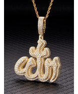 4Ct Round Cut Lab Created Diamond Allah Arabic Pendant 14K Yellow Gold Plated - $881.99