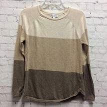 Kim Rogers Womens Pullover Sweater Beige Brown Striped Long Sleeve 100% Cotton S - $6.43