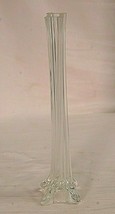 Eiffel Tower Clear Art Glass Floral Bud Vase Swirl Tapered Flared Bottom 11-3/4&quot; - £25.65 GBP