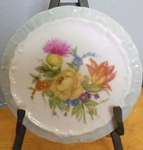 Vintage Hand Painted Ceramic Round Wall Hanging 6.25&quot; Thistle Rose - £12.59 GBP