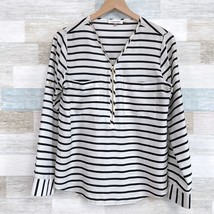 Calvin Klein Silky Zipper V Neck Blouse Off White Black Striped Womens S... - £19.12 GBP