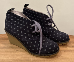 Boden Shoes 38 US 7 Blue Polka Dot Suede Wedge Ankle Lace Up Booties - $59.00