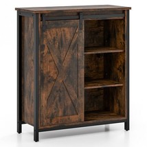32 Inch Farmhouse Sideboard Buffet Cabinet with Sliding Barn Door and Ad... - $2,642.77 MXN