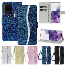 Luxury Leather Glitter Strap Wallet Stand Case Cover For Samsung Galaxy Phones - £36.91 GBP