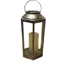 Farmhouse antique candle Holder Hanging lantern home decor 13” Silver Glass Door - £36.92 GBP