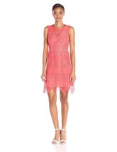NWT SHOSHANNA lace dress 2 salmon orange $395 crochet zig-zag hemline dressy - £132.57 GBP