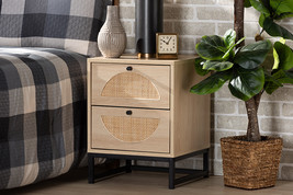 Agni Bohemian Light Brown and Black Metal 2-Drawer End Table w/Natural R... - $134.00