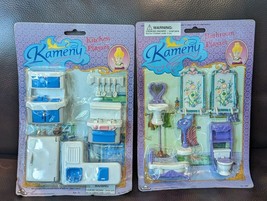 Nip Vintage Kameny Bathroom &amp; Kitchen Playsets No. 1602 1605 New Dollhouse - £29.57 GBP