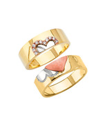 14k Tri Color Gold 5mm Ladies or Men&#39;s 6mm Matching Half Heart Wedding Band - $392.00+