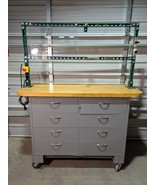 Vintage Hamilton Industrial Workbench / 72&quot; Hardwood Top / Steel 8 Drawe... - $12,378.30 MXN
