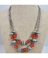 Vintage 1980s Style Coral Silver Tone Necklace 22&quot; Long Multi Chain - £8.96 GBP