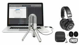Samson Podcast Recording Podcasting Microphone+Pro Headphones+Cables+Case - $135.99