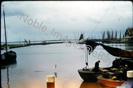 1950 Fishing Boats Harbor Nivosch Schoenen Europe Red-Border Kodachrome Slide - £3.50 GBP