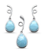 Sterling Silver Natural Larimar Pear Shape Spiral Earring and Pendant Set - €66,06 EUR