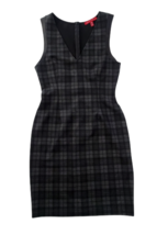 Saks Fifth Avenue Women&#39;s Stretch Gray Check Bodycon Dress Size Medium V-Neck - £3.18 GBP
