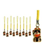 10 LUCKY GOLD CAT BELL CHARMS Kitty Maneki Neko Brass Hanging Phone Stra... - $18.95