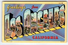 Greetings From Los Angeles California 1948 Large Letter Linen Postcard Retro - $6.89