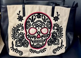 Loungefly Sugar Skull Embroidered Canvas Tote Bag – Gothic Day of the Dead - £18.69 GBP