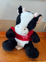 Super Cute Small Hit Care Black &amp; White Plush Cow W Red Sassy Cow Creamery Red - £8.89 GBP