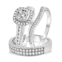 1.25 Ctw Natural Moissanite 14K White Gold Over Wedding His &amp; Her Trio R... - $2,867.49 MXN