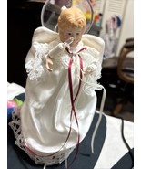 Christmas Tree Topper White Angel 10&quot; Porcelain Face Light Up Illuminate... - $278.83 MXN