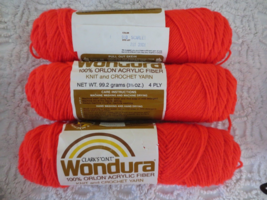 3 - 3-1/2 Oz. Coats O.N.T. Wondura 100% Orlon Acrylic #910 Scarlet 4-Ply Yarn - $11.88