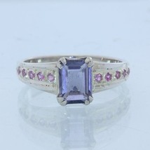 Blue Purple Iolite Pink Sapphire Handmade Sterling Silver Ladies Ring size 8.75 - £90.86 GBP