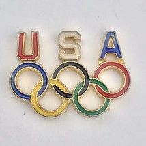 USA Olympics Rings Pin Gold Tone Vintage Multi Color - £9.99 GBP