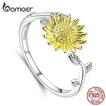 Genuine 925 Silver Sunflower Finger Rings for Women Wedding Band Engagement Stat - £17.77 GBP