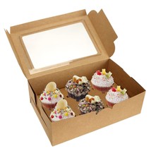 50 Pack Kraft Cupcake Box With Insert And Window Hold 6 Standard Cupcake... - £40.12 GBP