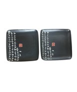 Set of 2 Black Red White Japanese Calligraphy Writing Square Plates Sush... - $54.25 CAD