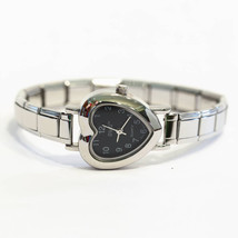 Heart Black Italian Charm Bracelet Watch - Quartz Movement - WW211 black - £10.85 GBP
