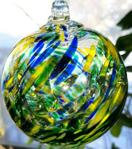 Hanging Glass Ball 4&quot; Diameter Blue, Green &amp; Yellow Witch Ball (1) GB6 - £14.86 GBP