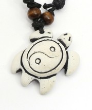 Adjustable Necklace with a White Yin &amp; Yang Sea Turtle Design Tribal Pendant - £7.03 GBP
