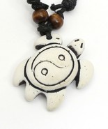 Adjustable Necklace with a White Yin &amp; Yang Sea Turtle Design Tribal Pen... - $8.90