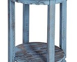 Rustic Cottage Round End Table With 1 Shelf, Blue Antique - £212.44 GBP